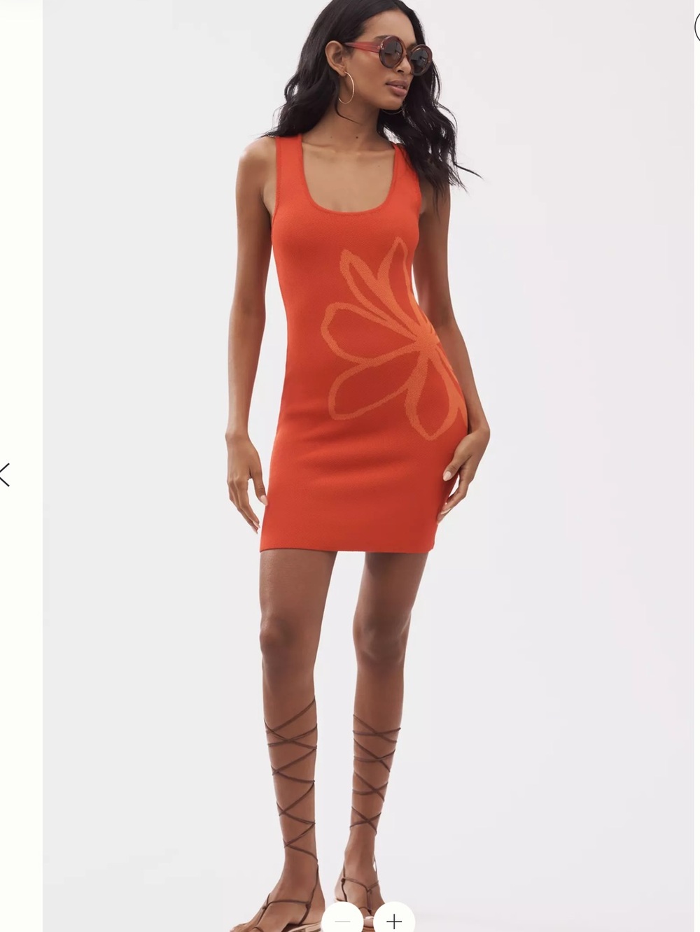 Anthropologie Orange Scoop-Neck Mini Dress with Floral Jacquard
